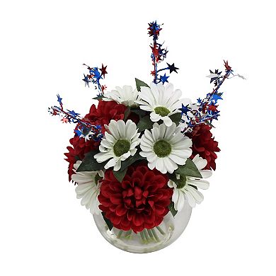 Celebrate Together Americana Floral Arrangement With Tinsel Stars Table Decor