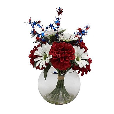 Celebrate Together Americana Floral Arrangement With Tinsel Stars Table Decor