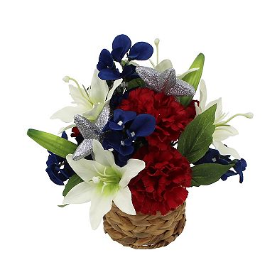 Celebrate Together Americana Red, White & Blue Artificial Floral Arrangement with Natural Vase