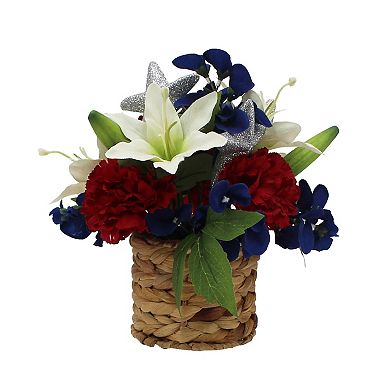 Celebrate Together Americana Red, White & Blue Artificial Floral Arrangement with Natural Vase