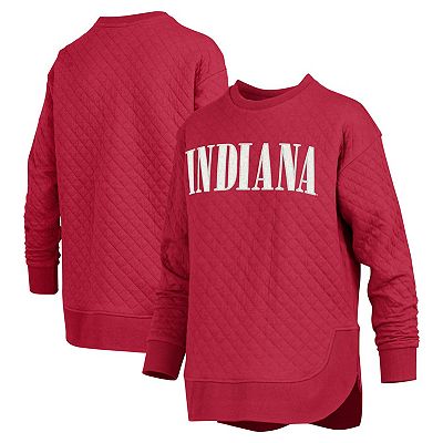 Women s Pressbox Crimson Indiana Hoosiers Quilted Long Sleeve Pullover Sweatshirt