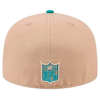 Men's New Era Tan Miami Dolphins Throwback Logo Main 59FIFTY Fitted Hat