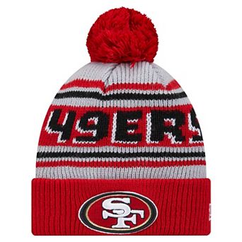 Youth New Era Scarlet San Francisco 49ers Main Cuffed Knit Hat with Pom