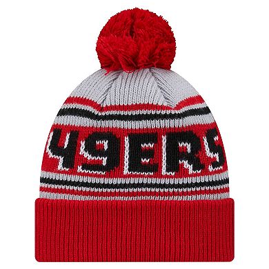 Youth New Era Scarlet San Francisco 49ers Main Cuffed Knit Hat with Pom