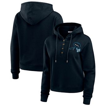 Women's WEAR by Erin Andrews Navy Carolina Panthers Waffle Hoodie Pullover Top