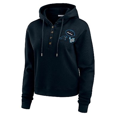 Women's WEAR by Erin Andrews Navy Carolina Panthers Waffle Hoodie Pullover Top