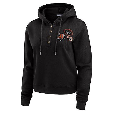Women's WEAR by Erin Andrews Black Cincinnati Bengals Waffle Hoodie Pullover Top
