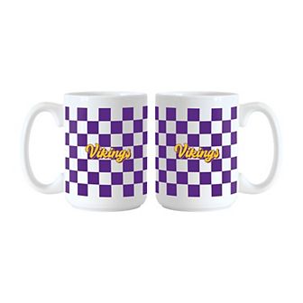 Logo Brands Minnesota Vikings 2-Pack 15oz. Checkered Wordmark Mug Set