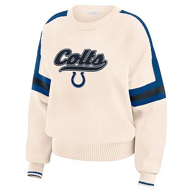 Women's WEAR by Erin Andrews Cream Indianapolis Colts Stripe Pullover Sweater
