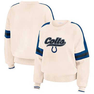 Women's WEAR by Erin Andrews Cream Indianapolis Colts Stripe Pullover Sweater