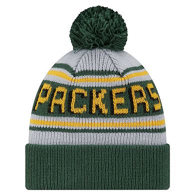 Youth New Era Green Green Bay Packers Main Cuffed Knit Hat with Pom