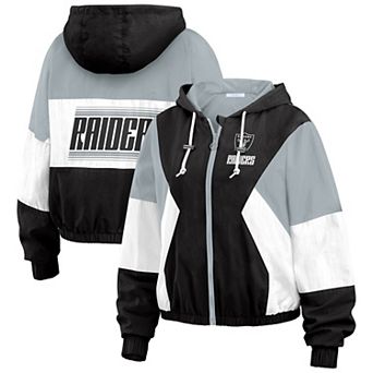 Women's WEAR by Erin Andrews Black/Gray Las Vegas Raiders Plus Size Color Block Full-Zip Windbreaker Jacket