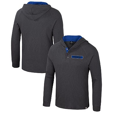 Men's Colosseum Gray Duke Blue Devils Dujour Ralgan Long Sleeve Henley Pullover Hoodie