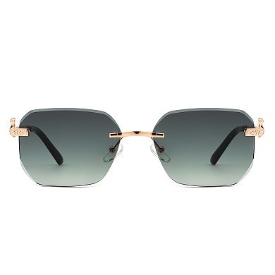 Curved Tinted Rimless Rectangle Sunglasses