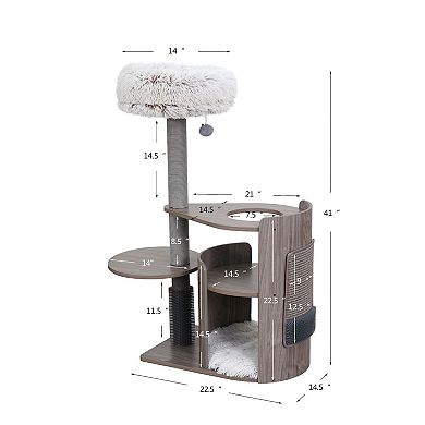 Petpals Mid-century Curved Cat Tree - 41"h, 4 Level, Medium, Cullen
