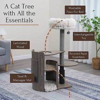 Petpals Mid-century Curved Cat Tree - 41"h, 4 Level, Medium, Cullen