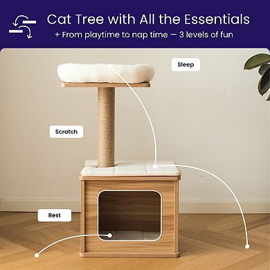 Catry Cat Tree - With Perch & Natural Jute Scratcher (cedar)