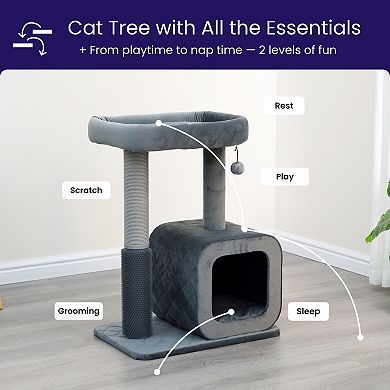 Catry Modern Apartment-sized Cat Tree - 30", 2 Level, Medium, Eclipse