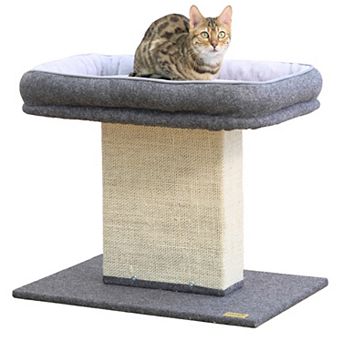 Catry 2-in-1 Mellow Cat Perch with Large Soft Bed and Sisal Scratching Post, Minimalist Design, Grey