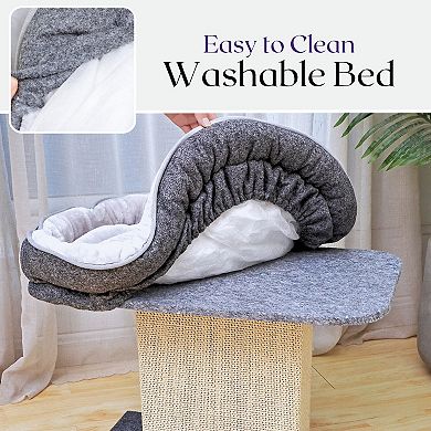 Catry 2-in-1 Mellow Cat Perch with Large Soft Bed and Sisal Scratching Post, Minimalist Design, Grey