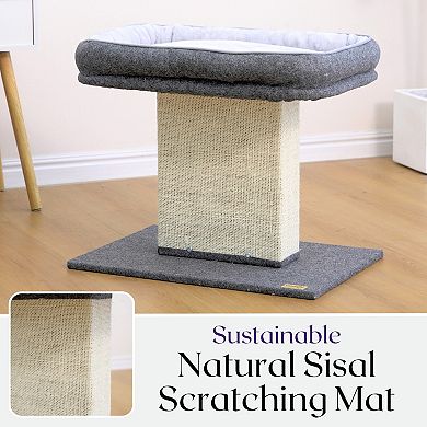 Catry 2-in-1 Mellow Cat Perch with Large Soft Bed and Sisal Scratching Post, Minimalist Design, Grey