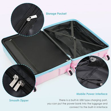 Merax Hardshell Luggage Sets 3 Pcs Spinner Suitcase With Tsa Lock，20-inch With Usb Port