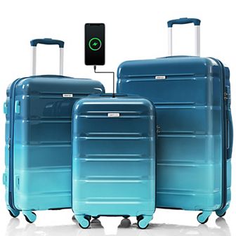 Merax Hardshell Luggage Sets 3 pc Spinner Suitcase With Tsa Lock，20-inch With Usb Port