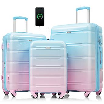 Merax Hardshell Luggage Sets 3 pc Spinner Suitcase With Tsa Lock，20-inch With Usb Port