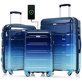 Merax Hardshell Luggage Sets 3 pc Spinner Suitcase With Tsa Lock，20-inch With Usb Port