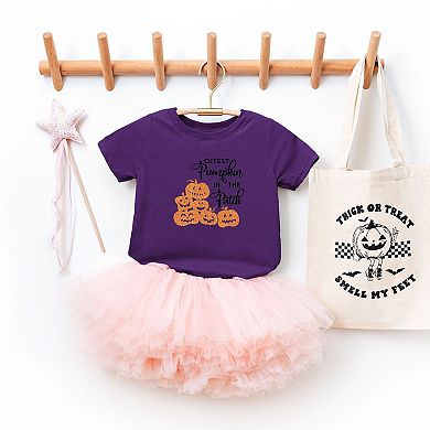 Cutest Pumpkin In The Patch Glitter Toddler Short Sleeve Graphic Tee