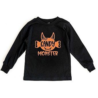 Candy Monster Horns Glitter Toddler Long Sleeve Graphic Tee