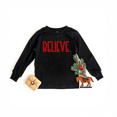 Believe Bold Raised Print Youth Long Sleeve Graphic Tee