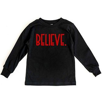 Believe Bold Raised Print Youth Long Sleeve Graphic Tee