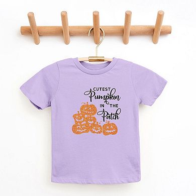 Cutest Pumpkin In The Patch Glitter Youth Short Sleeve Graphic Tee