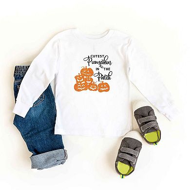 Cutest Pumpkin In The Patch Glitter Youth Long Sleeve Graphic Tee
