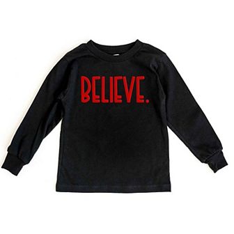 Believe Bold Raised Print Toddler Long Sleeve Graphic Tee