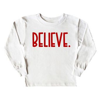 Believe Bold Raised Print Toddler Long Sleeve Graphic Tee