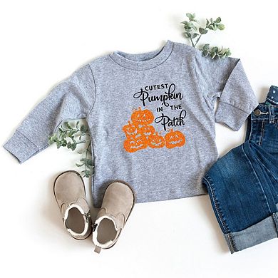 Cutest Pumpkin In The Patch Glitter Toddler Long Sleeve Graphic Tee