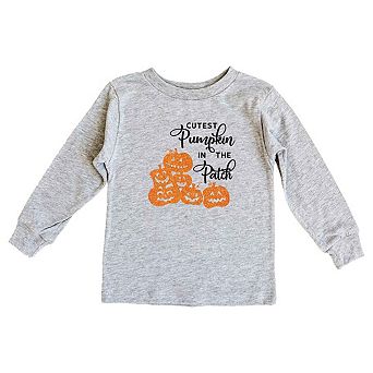 Cutest Pumpkin In The Patch Glitter Toddler Long Sleeve Graphic Tee