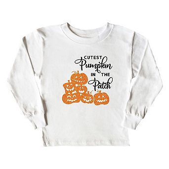 Cutest Pumpkin In The Patch Glitter Toddler Long Sleeve Graphic Tee