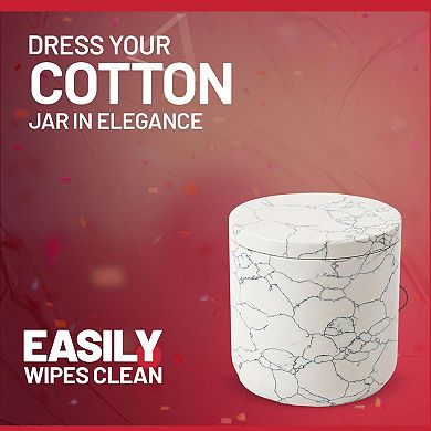 Luxury Cotton Jar - Engineered Stone With Blue Veining - Elegant Spa-inspired Storage