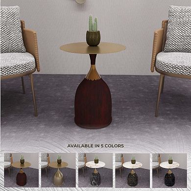 Leisuremod Oslo Side Table Round Stainless Steel Top and Pedestal Base