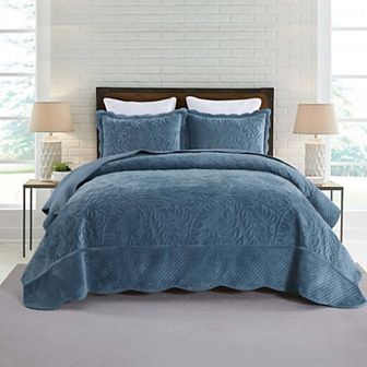 Marcielo 3 pc Luxury Velvet Oversized Embroidery Soft and Plush Quilt Set