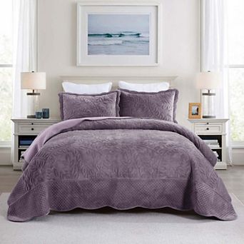 Marcielo 3 pc Luxury Velvet Oversized Embroidery Soft and Plush Quilt Set