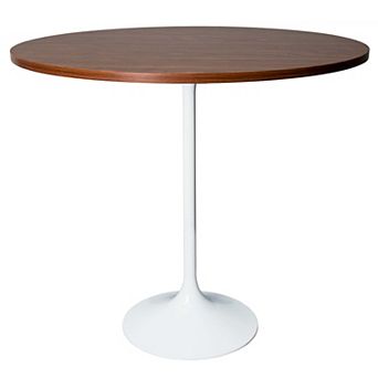 LeisureMod Verve 48" Bar Height Dining Table with MDF Round Top in White Steel, Light Natural Wood