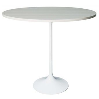 LeisureMod Verve 48" Bar Height Dining Table with MDF Round Top in White Steel, Light Natural Wood