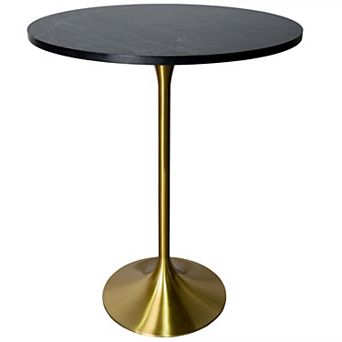 LeisureMod Verve 27" Bar Height Dining Table with MDF Round Top in Gold Steel, Light Natural Wood