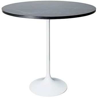 LeisureMod Verve 36" Bar Height Dining Table with MDF Round Top in White Steel, Black Marbleized
