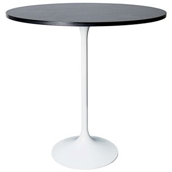 LeisureMod Verve 36" Bar Dining Table with Sintered Stone Round Top in White Steel, Marble White