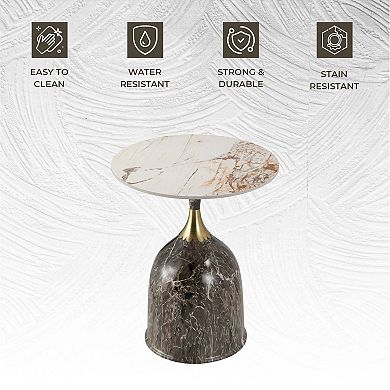 LeisureMod Oslo Side Table Round Sintered Stone with Stainless Steel Base